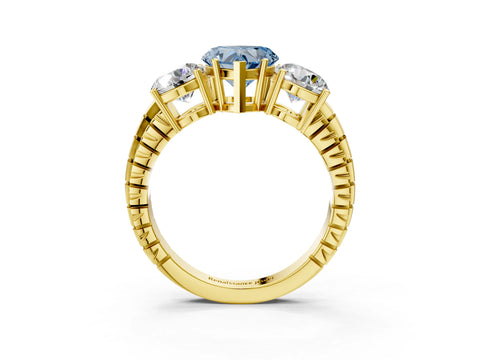 Yellow gold Three-Stone Fancy Blue Heart Cut Cut Diamond Ring with Channel-Set Band and Prong Setting_3