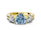 Yellow gold Three-Stone Fancy Blue Heart Cut Cut Diamond Ring with Prong Setting and Classic Band