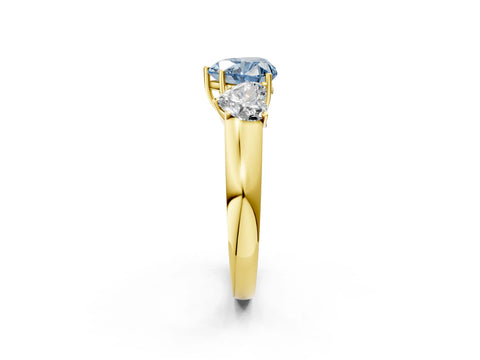 Yellow gold Three-Stone Fancy Blue Heart Cut Cut Diamond Ring with Prong Setting and Classic Band_2