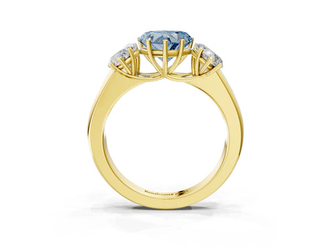 Yellow gold Three-Stone Fancy Blue Heart Cut Cut Diamond Ring with Prong Setting and Classic Band_3