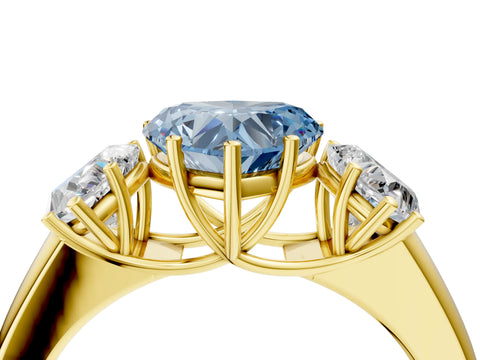 Yellow gold Three-Stone Fancy Blue Heart Cut Cut Diamond Ring with Prong Setting and Classic Band_4