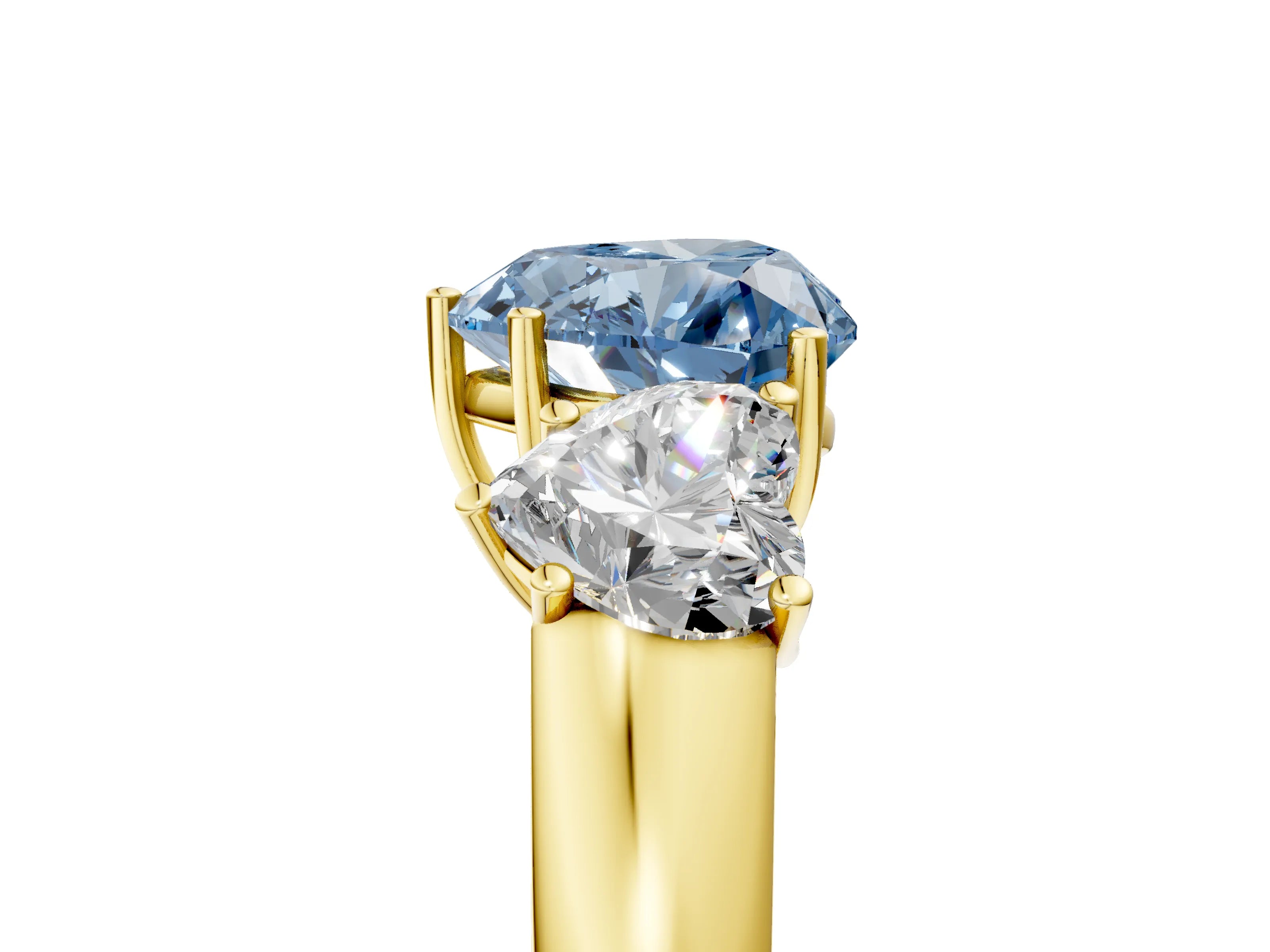 Yellow gold Three-Stone Fancy Blue Heart Cut Cut Diamond Ring with Prong Setting and Classic Band_5