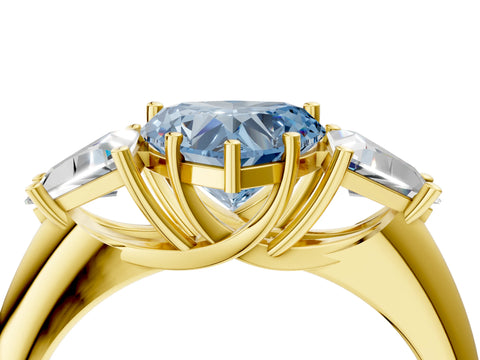 Yellow gold Three-Stone Fancy Blue Heart Cut Cut Diamond Ring with Trillion Side Stones and Four-Prong Setting_7