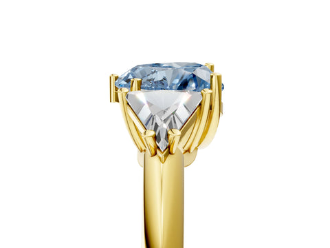 Yellow gold Three-Stone Fancy Blue Heart Cut Cut Diamond Ring with Trillion Side Stones and Four-Prong Setting_8