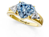 Yellow gold Three-Stone Fancy Blue Heart Cut Cut Diamond Ring with Trillion Side Stones on a Split Shank Band_1