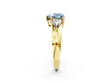 Yellow gold Three-Stone Fancy Blue Heart Cut Cut Diamond Ring with Trillion Side Stones on a Split Shank Band_2