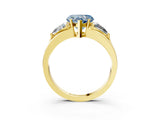 Yellow gold Three-Stone Fancy Blue Heart Cut Cut Diamond Ring with Trillion Side Stones on a Split Shank Band_3