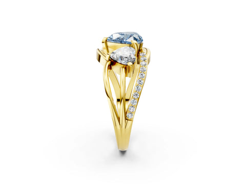 Yellow gold Three-Stone Fancy Blue Heart Cut Cut Diamond Split Shank Prong Set Ring_2