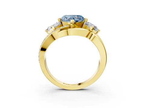 Yellow gold Three-Stone Fancy Blue Heart Cut Cut Diamond Split Shank Prong Set Ring_3