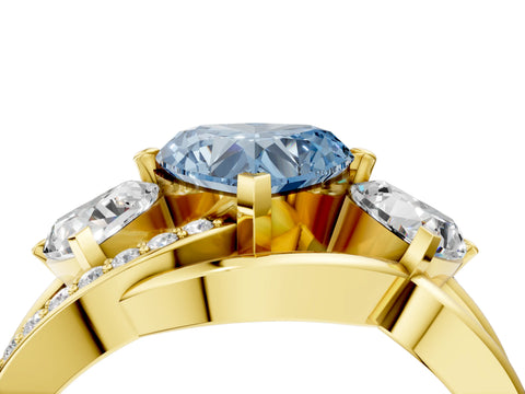 Yellow gold Three-Stone Fancy Blue Heart Cut Cut Diamond Split Shank Prong Set Ring_4