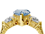 Yellow gold Three-Stone Fancy Blue Heart Cut Cut Milgrain Band Prong Setting Ring_10