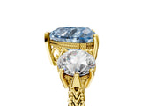 Yellow gold Three-Stone Fancy Blue Heart Cut Cut Milgrain Band Prong Setting Ring_11