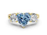 Yellow gold Three-Stone Fancy Blue Heart Cut Cut Milgrain Band Prong Setting Ring_6