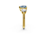 Yellow gold Three-Stone Fancy Blue Heart Cut Cut Milgrain Band Prong Setting Ring_8