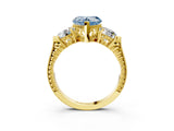 Yellow gold Three-Stone Fancy Blue Heart Cut Cut Milgrain Band Prong Setting Ring_9