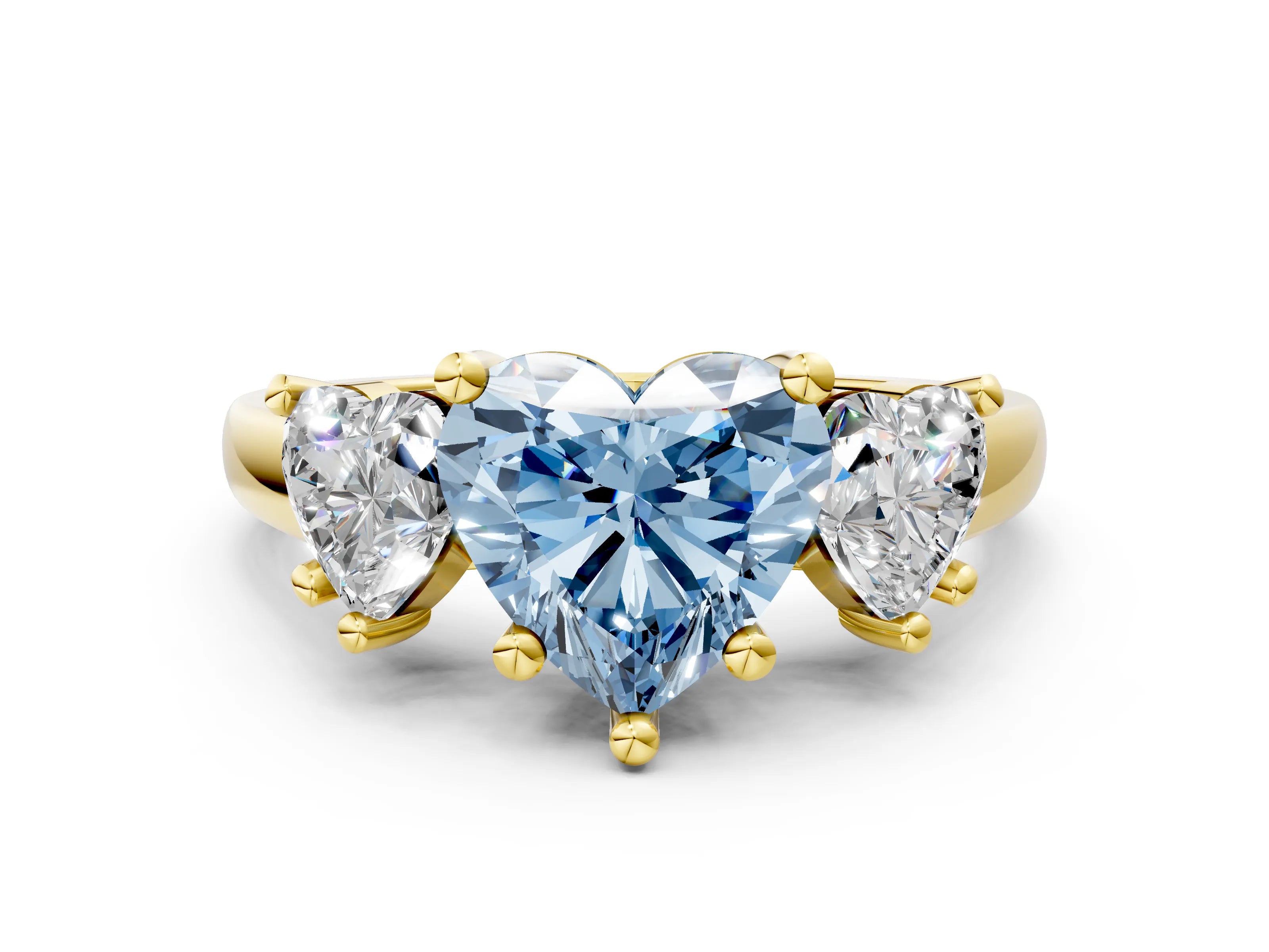 Yellow gold Three-Stone Fancy Blue Heart Cut Cut Solitaire Ring with Classic Prong Setting