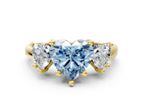 Yellow gold Three-Stone Fancy Blue Heart Cut Cut Solitaire Ring with Classic Prong Setting
