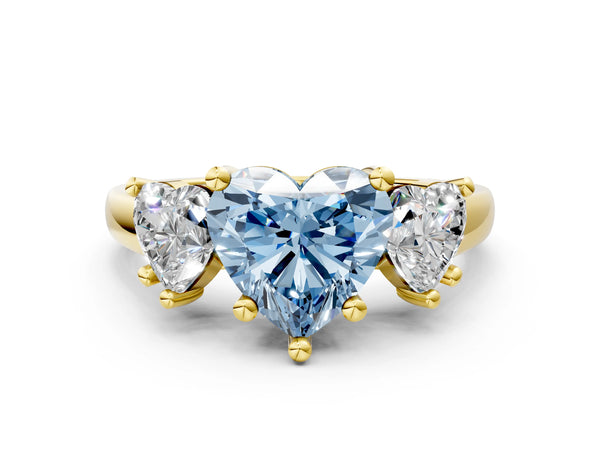 Yellow gold Three-Stone Fancy Blue Heart Cut Cut Solitaire Ring with Classic Prong Setting