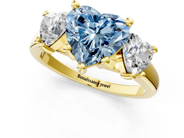Yellow gold Three-Stone Fancy Blue Heart Cut Cut Solitaire Ring with Classic Prong Setting