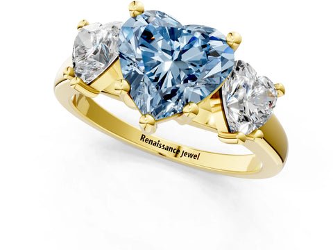 Yellow gold Three-Stone Fancy Blue Heart Cut Cut Solitaire Ring with Classic Prong Setting_1