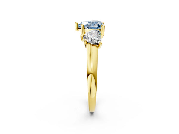 Yellow gold Three-Stone Fancy Blue Heart Cut Cut Solitaire Ring with Classic Prong Setting