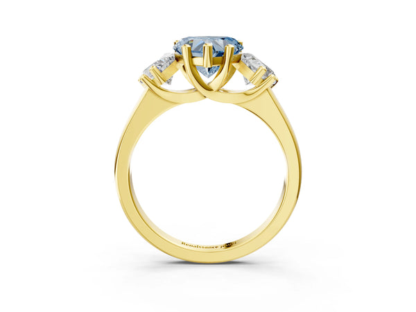 Yellow gold Three-Stone Fancy Blue Heart Cut Cut Solitaire Ring with Classic Prong Setting