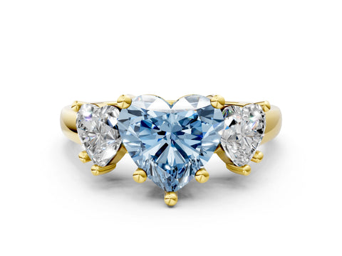 Yellow gold Three-Stone Fancy Blue Heart Cut Cut Solitaire Ring with Classic Prong Setting