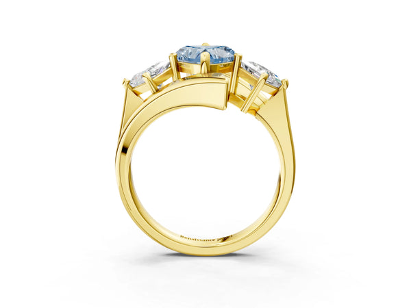 Yellow gold Three-Stone Fancy Blue Heart Cut Cut Tension Band Ring with Four-Prong Setting