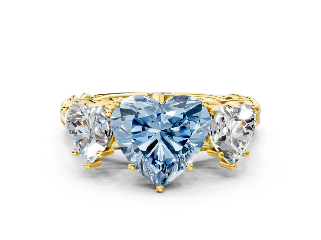 Yellow gold Three-Stone Fancy Blue Heart Cut Diamond Braided Band Ring with Four-Prong Setting_40