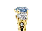Yellow gold Three-Stone Fancy Blue Heart Cut Diamond Braided Band Ring with Four-Prong Setting_45