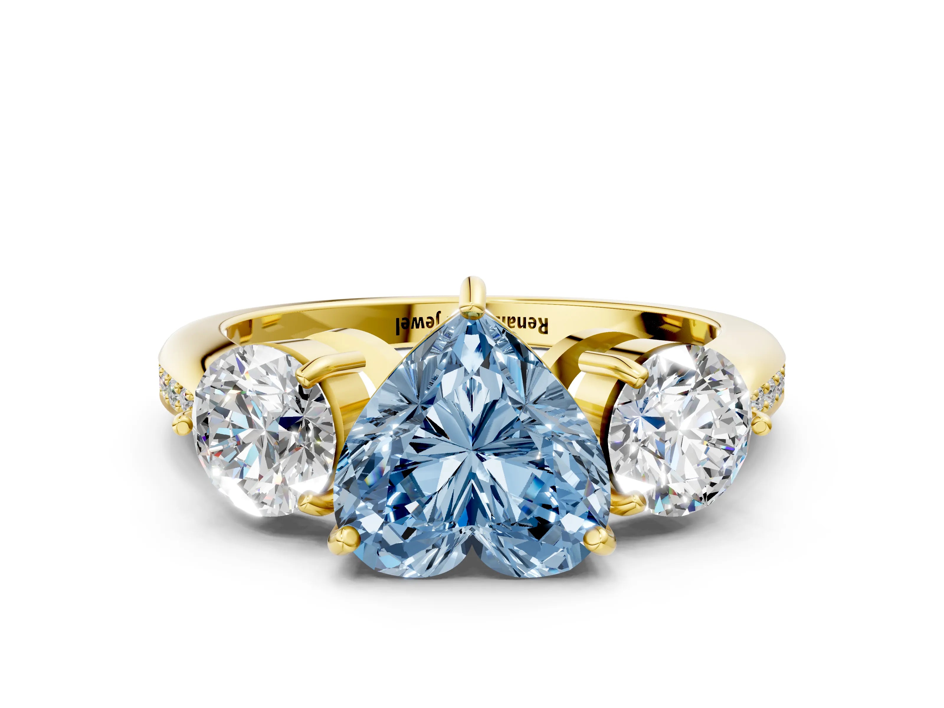 Yellow gold Three-Stone Fancy Blue Heart Cut Diamond Channel Set Engagement Ring with Prong Setting_12
