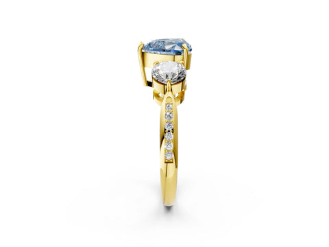 Yellow gold Three-Stone Fancy Blue Heart Cut Diamond Channel Set Engagement Ring with Prong Setting_14