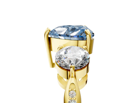Yellow gold Three-Stone Fancy Blue Heart Cut Diamond Channel Set Engagement Ring with Prong Setting_17