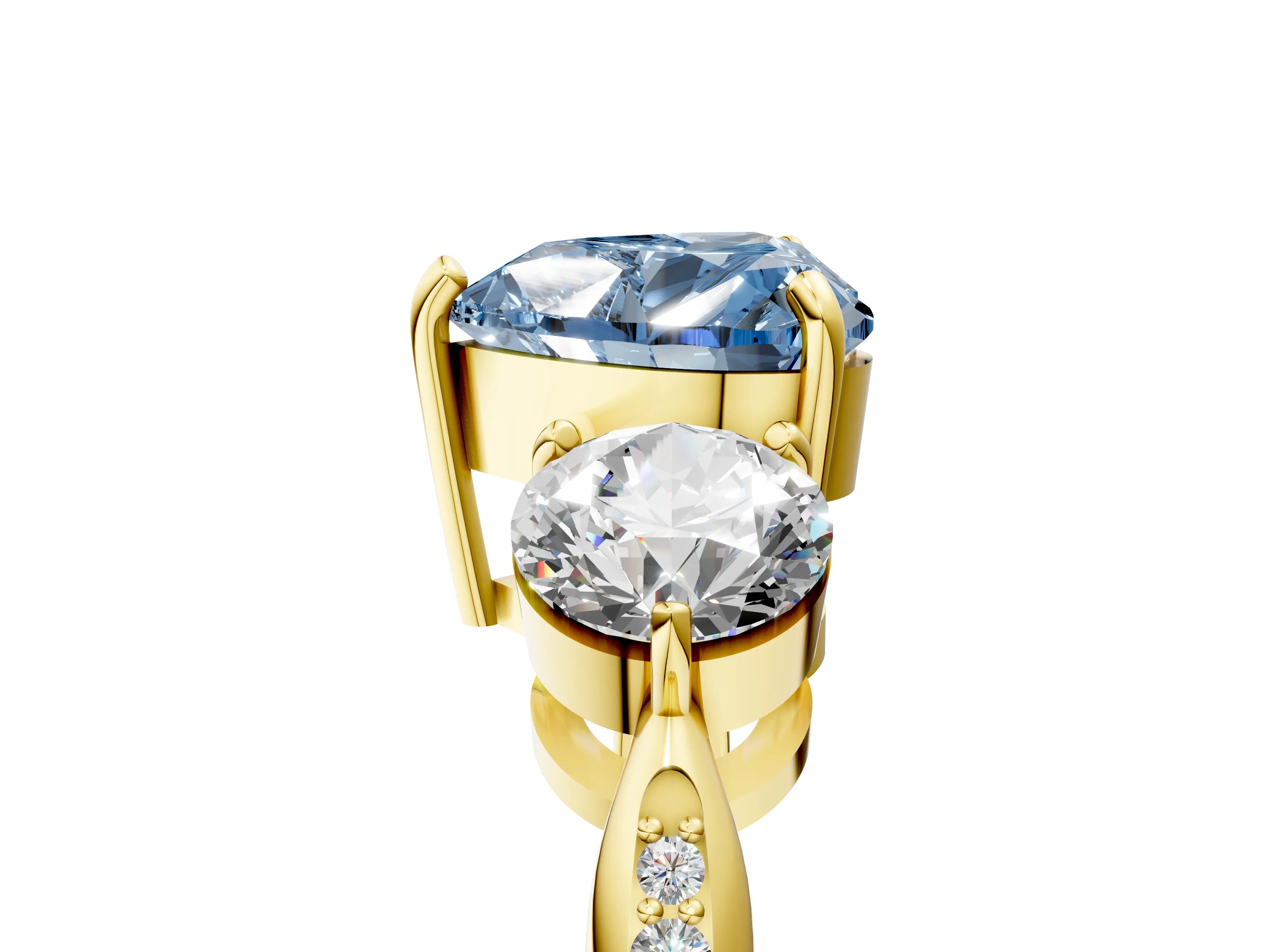 Yellow gold Three-Stone Fancy Blue Heart Cut Diamond Channel Set Engagement Ring with Prong Setting_18