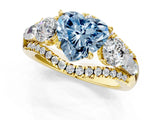 Yellow gold Three-Stone Fancy Blue Heart Cut Diamond Engagement Ring with Pave Band and Prong Setting_1