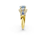 Yellow gold Three-Stone Fancy Blue Heart Cut Diamond Engagement Ring with Pave Band and Prong Setting_2