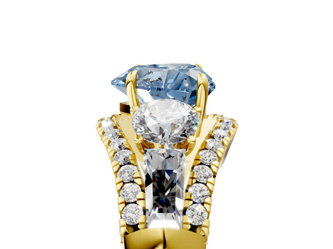 Yellow gold Three-Stone Fancy Blue Heart Cut Diamond Engagement Ring with Pave Band and Prong Setting_5