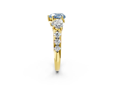 Yellow gold Three-Stone Fancy Blue Heart Cut Diamond Pavé Band with Prong Setting_2