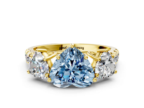 Yellow gold Three-Stone Fancy Blue Heart Cut Diamond Pavé Band with Prong Setting