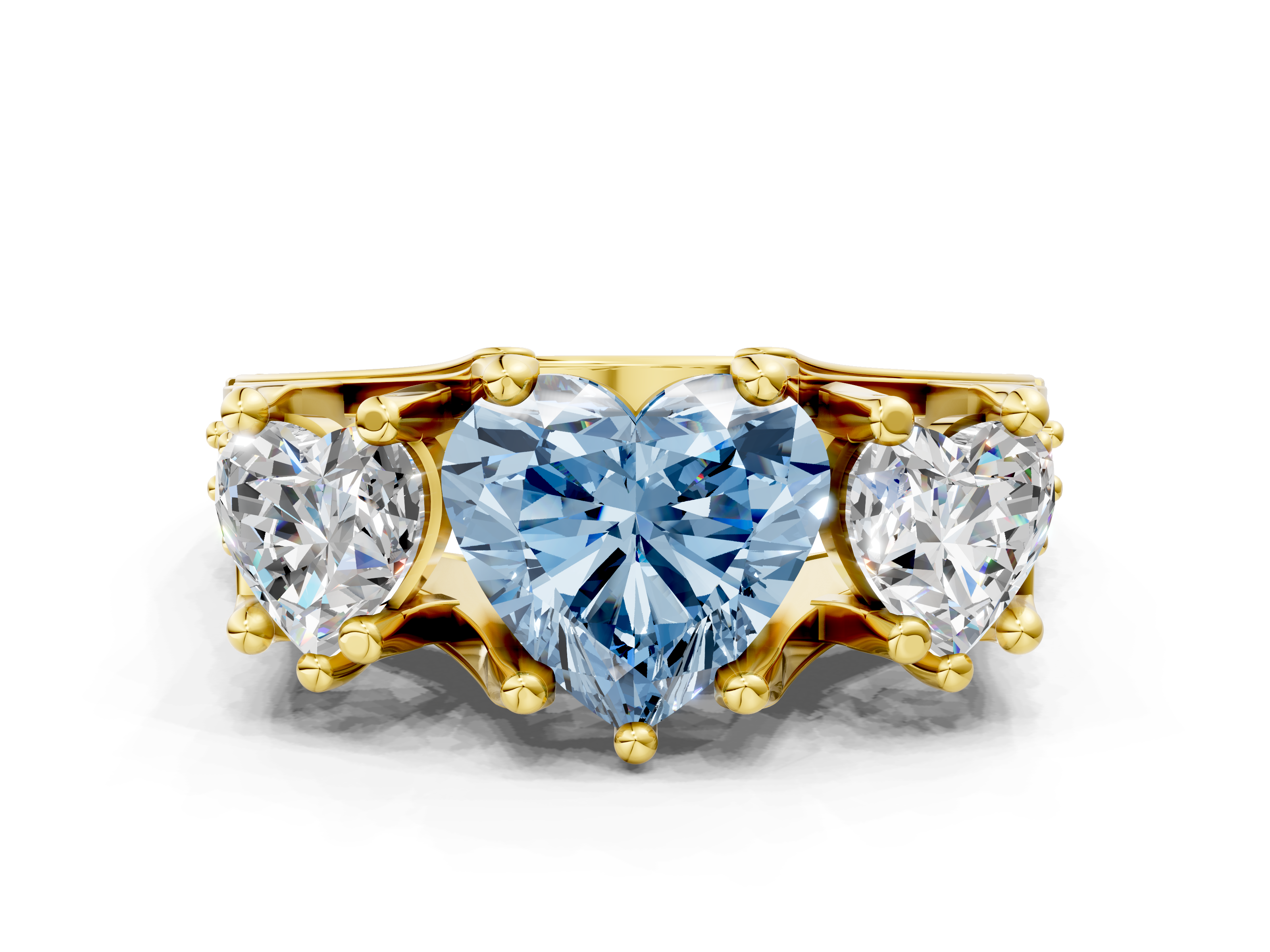 Yellow gold Three-Stone Fancy Blue Heart  Cut Diamond Ring with Channel-Set Band and Four-Prong Setting_35