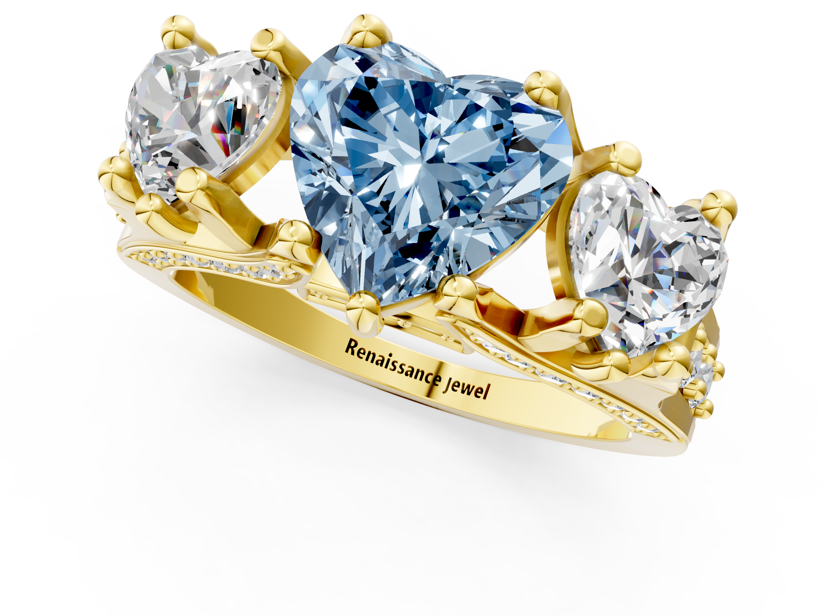 Yellow gold Three-Stone Fancy Blue Heart  Cut Diamond Ring with Channel-Set Band and Four-Prong Setting_36