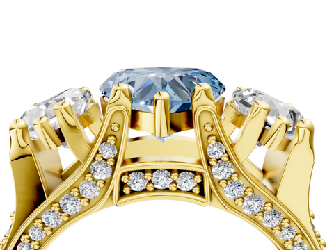 Yellow gold Three-Stone Fancy Blue Heart  Cut Diamond Ring with Channel-Set Band and Four-Prong Setting_39
