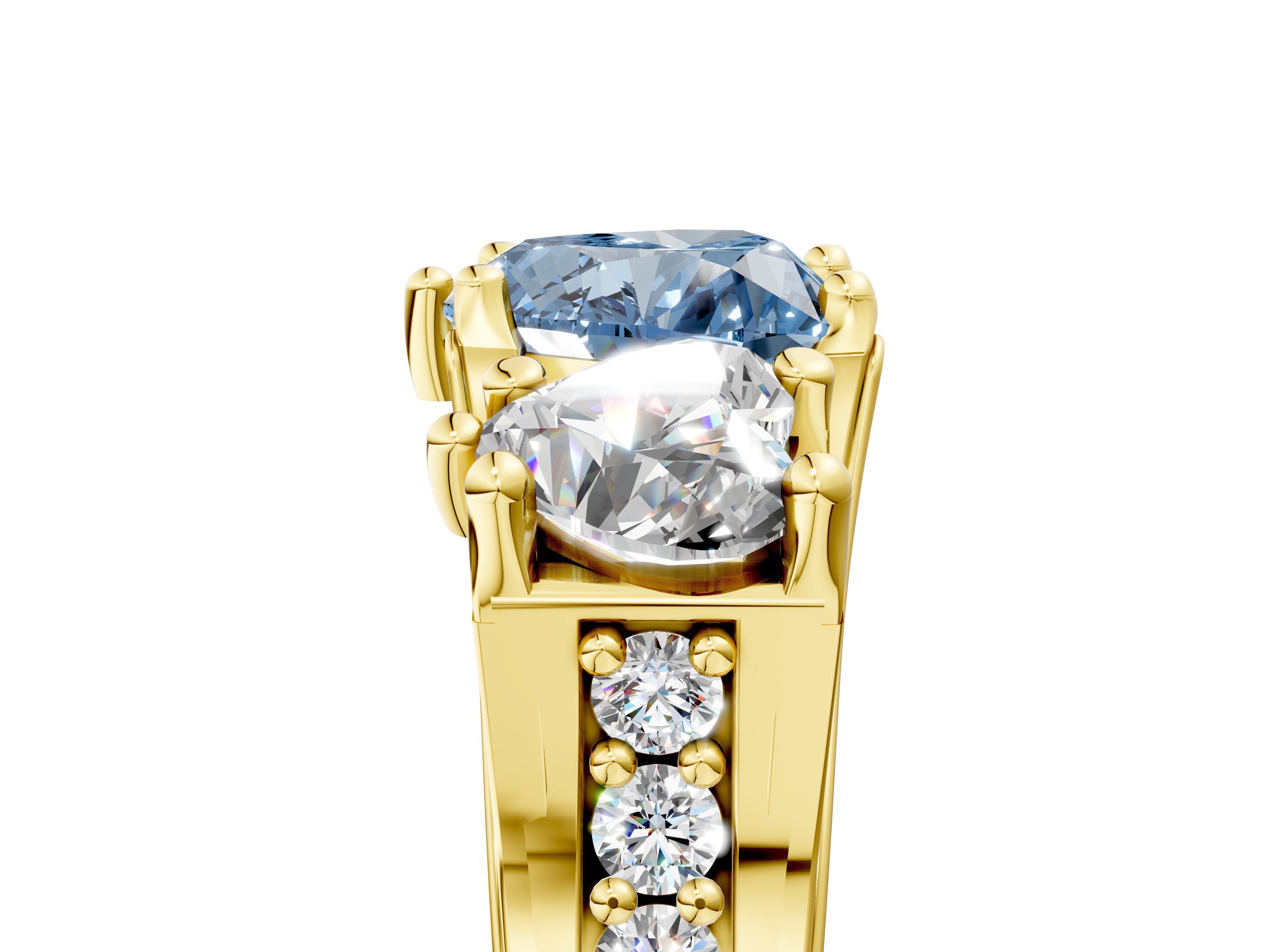 Yellow gold Three-Stone Fancy Blue Heart  Cut Diamond Ring with Channel-Set Band and Four-Prong Setting_40
