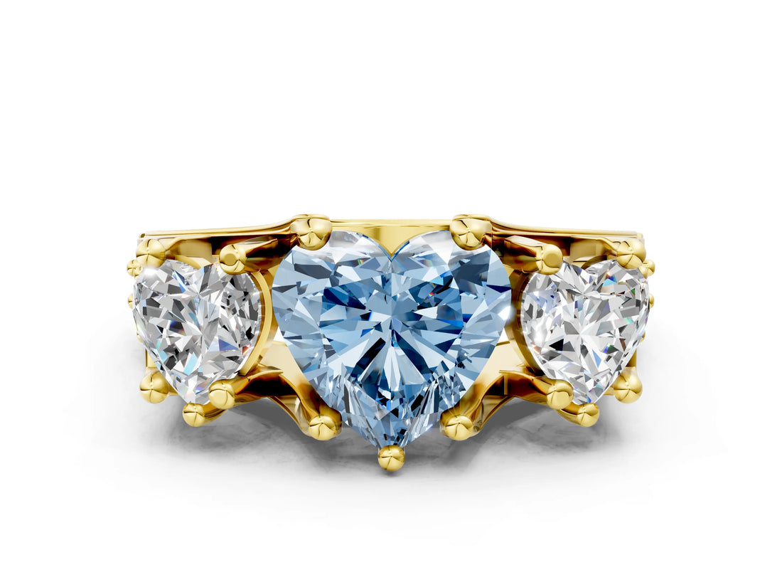 Yellow gold Three-Stone Fancy Blue Heart  Cut Diamond Ring with Channel-Set Band and Four-Prong Setting_51