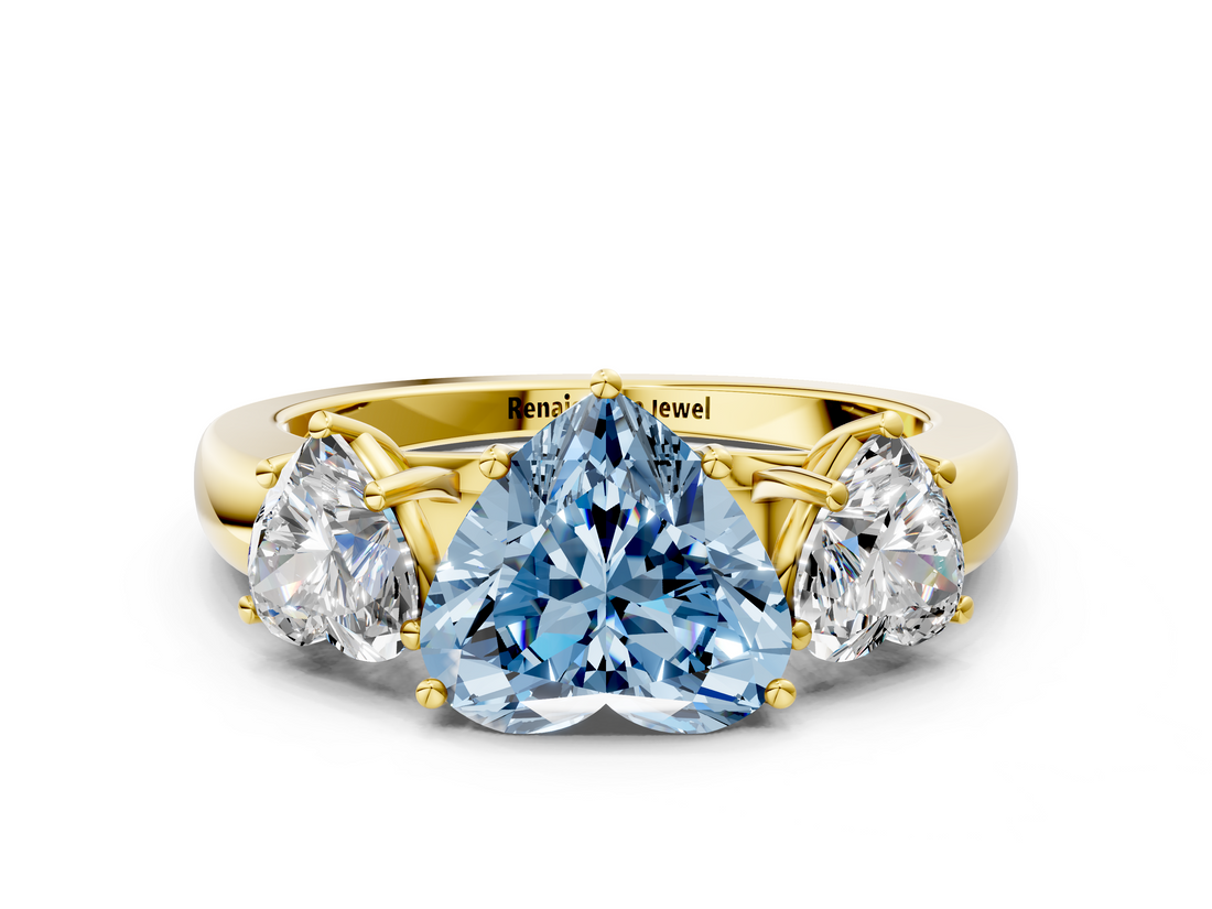 Yellow gold Three-Stone Fancy Blue Heart  Cut Diamond Ring with Channel-Set Band and Four-Prong Setting_61