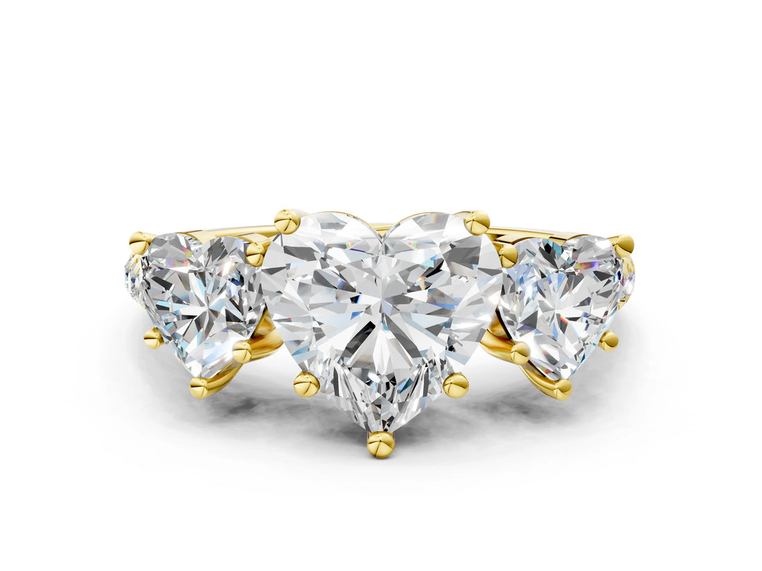 Yellow gold Three-Stone Fancy Blue Heart Cut Diamond Ring with Pavé Band and Prong Setting_72