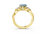 Yellow gold Three-Stone Fancy Blue Heart  Cut Diamond Ring with Pear Side Stones in Four-Prong Setting_119
