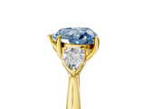 Yellow gold Three-Stone Fancy Blue Heart  Cut Diamond Ring with Pear Side Stones in Four-Prong Setting_121