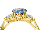 Yellow gold Three-Stone Fancy Blue Heart Cut Diamond Ring with Pear  Side Stones in Four-Prong Setting_40