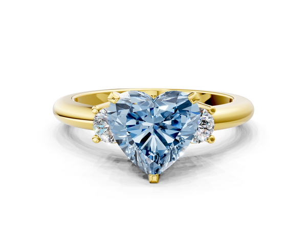 Yellow gold Three-Stone Fancy Blue Heart  Cut Diamond Solitaire with Prong Setting and Classic Band